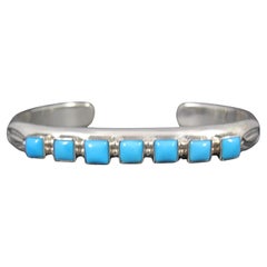 Heavy Navajo Kingman Turquoise Cuff Bracelet 6.5 Inches Signed