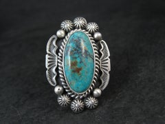 Heavy Navajo Turquoise and Sterling Silver Ring Size 8