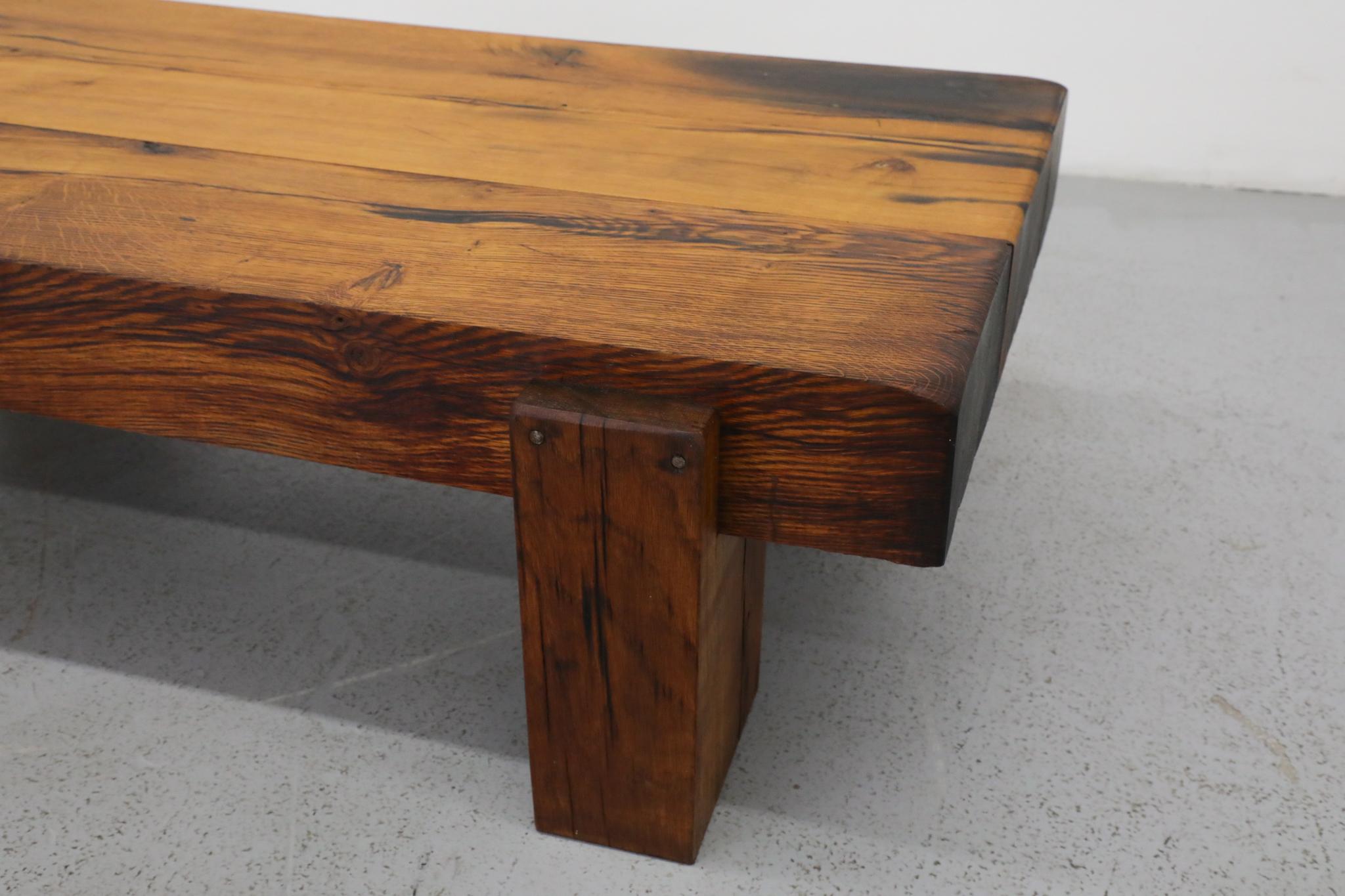 Heavy Oak Brutalist Coffee Table Inspired by Pierre Chapo 5
