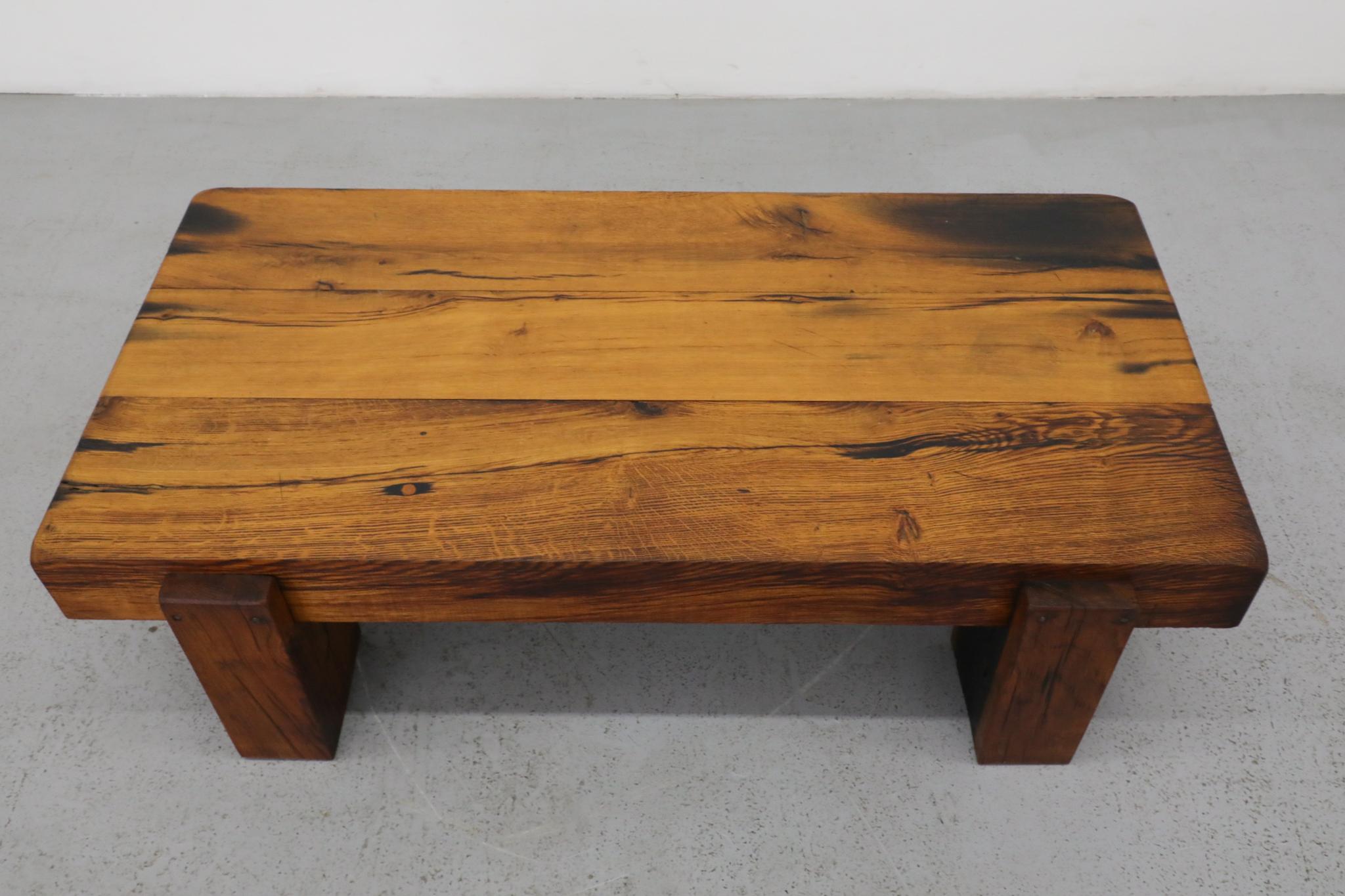 Heavy Oak Brutalist Coffee Table Inspired by Pierre Chapo 6
