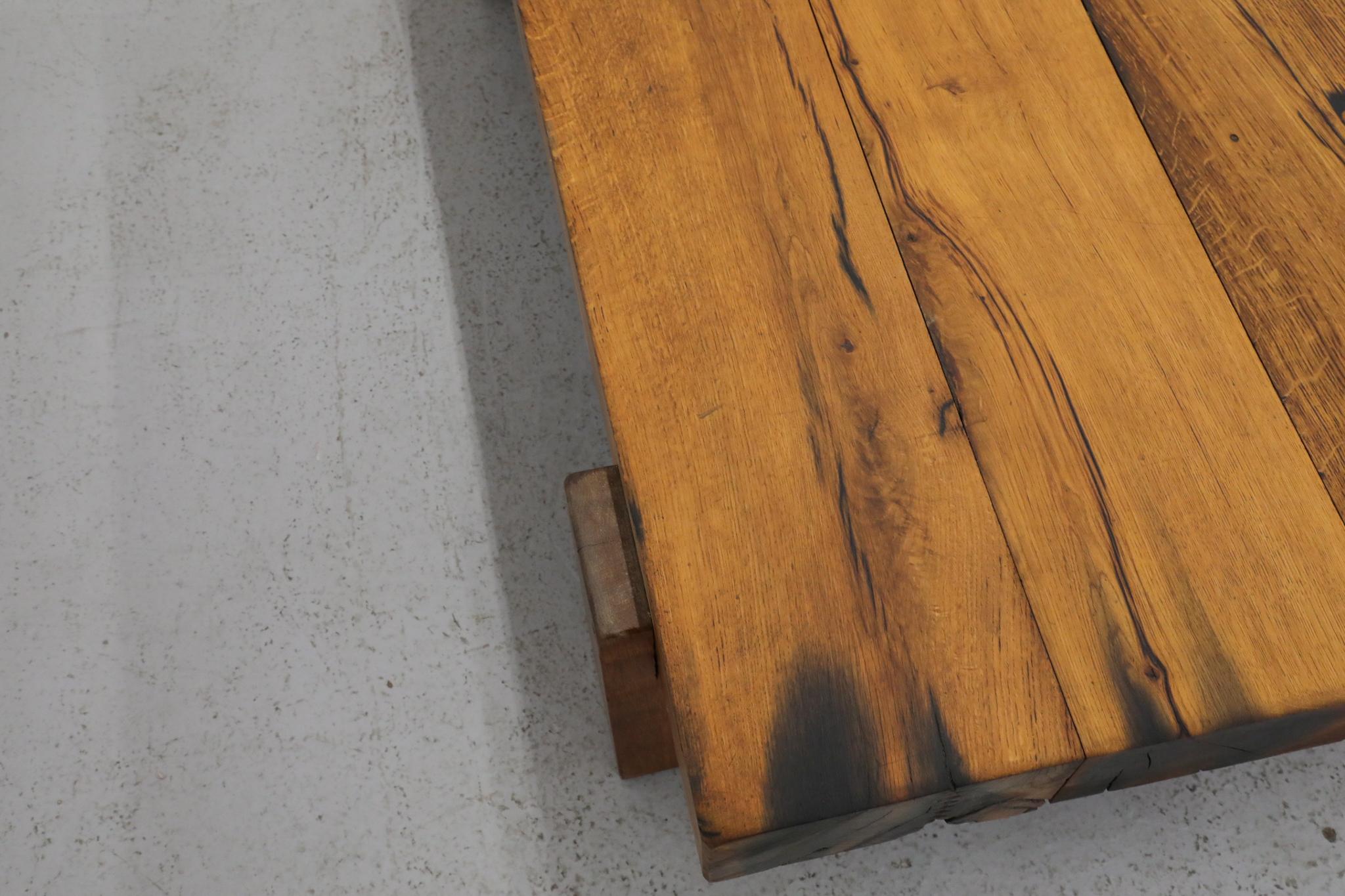 Heavy Oak Brutalist Coffee Table Inspired by Pierre Chapo 7