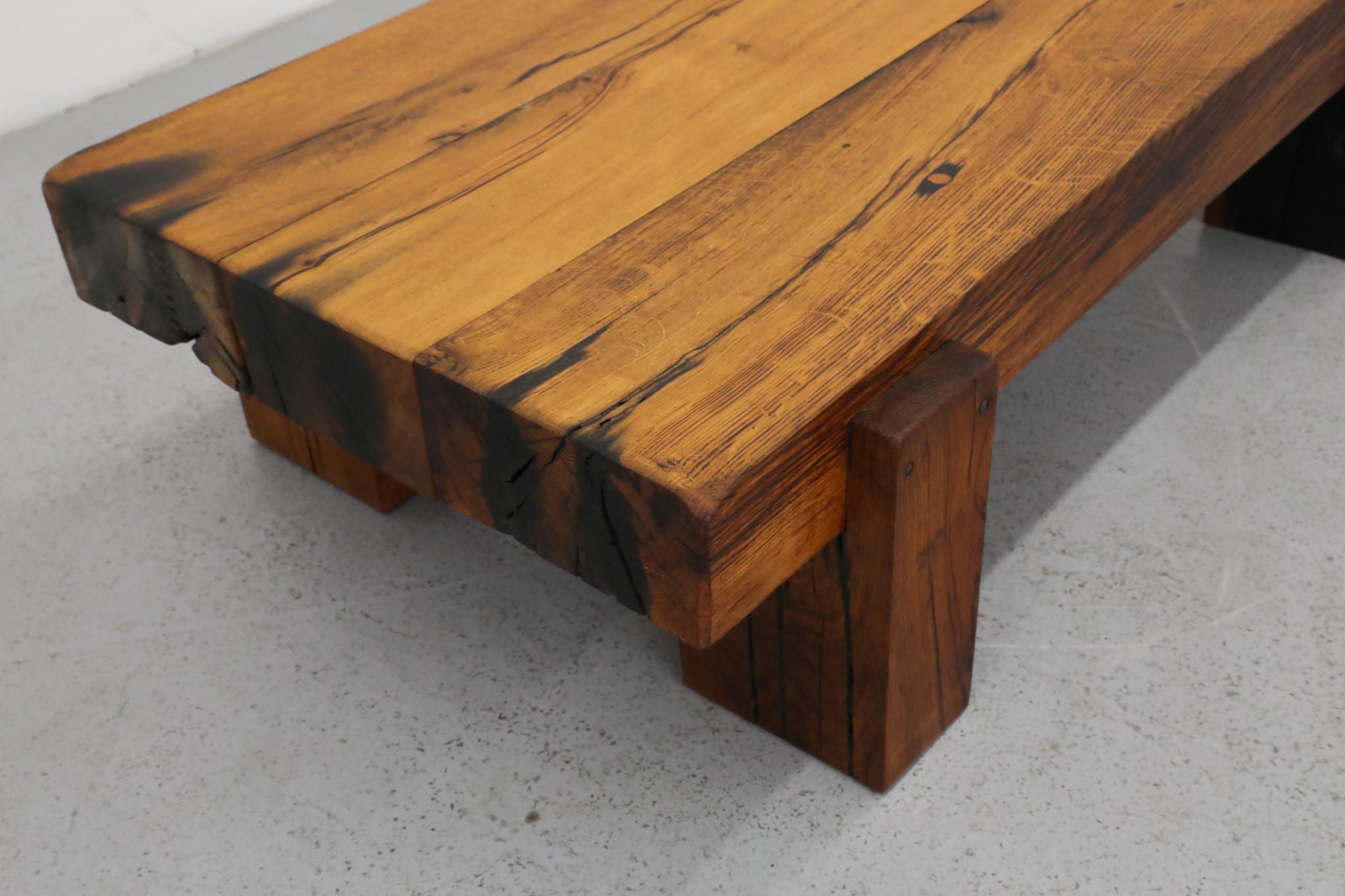 Heavy Oak Brutalist Coffee Table Inspired by Pierre Chapo 8