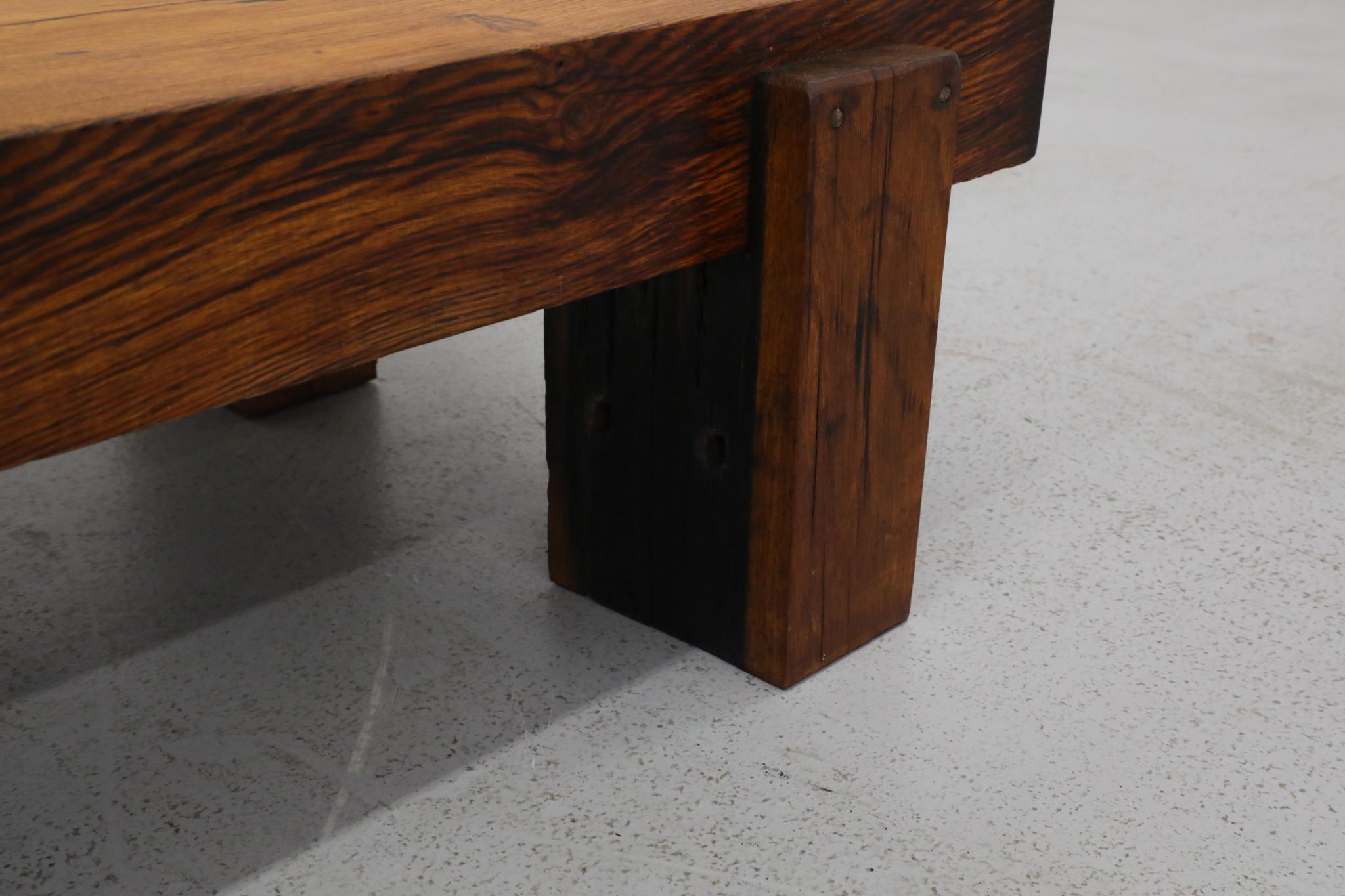 Heavy Oak Brutalist Coffee Table Inspired by Pierre Chapo 9