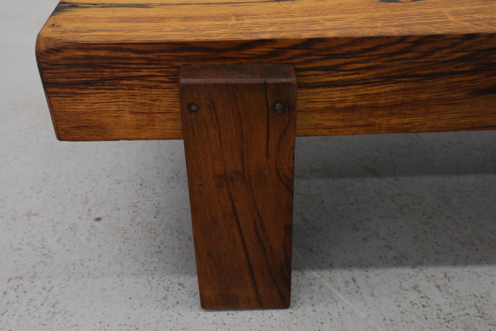 Heavy Oak Brutalist Coffee Table Inspired by Pierre Chapo 10