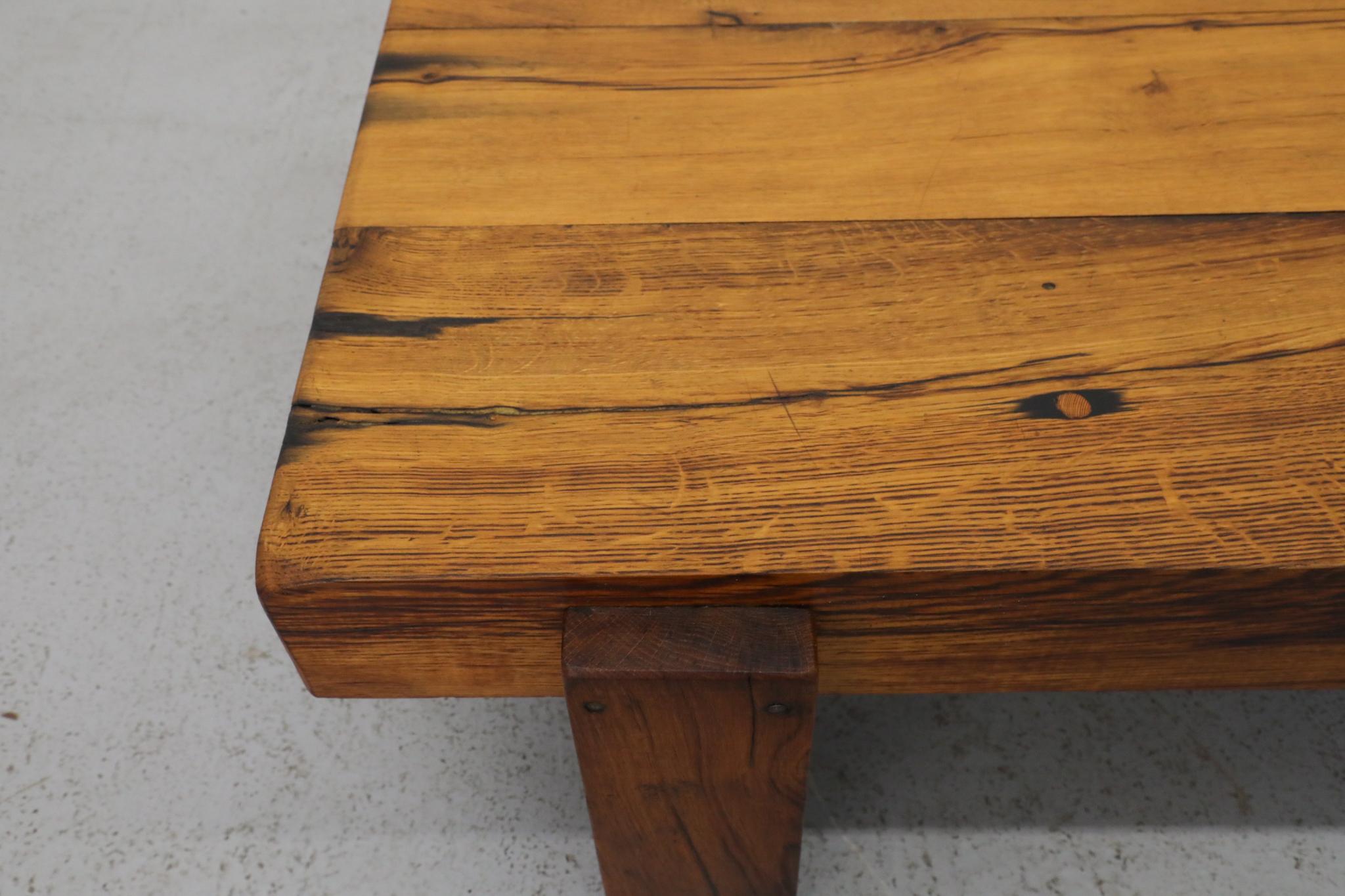 Heavy Oak Brutalist Coffee Table Inspired by Pierre Chapo 11