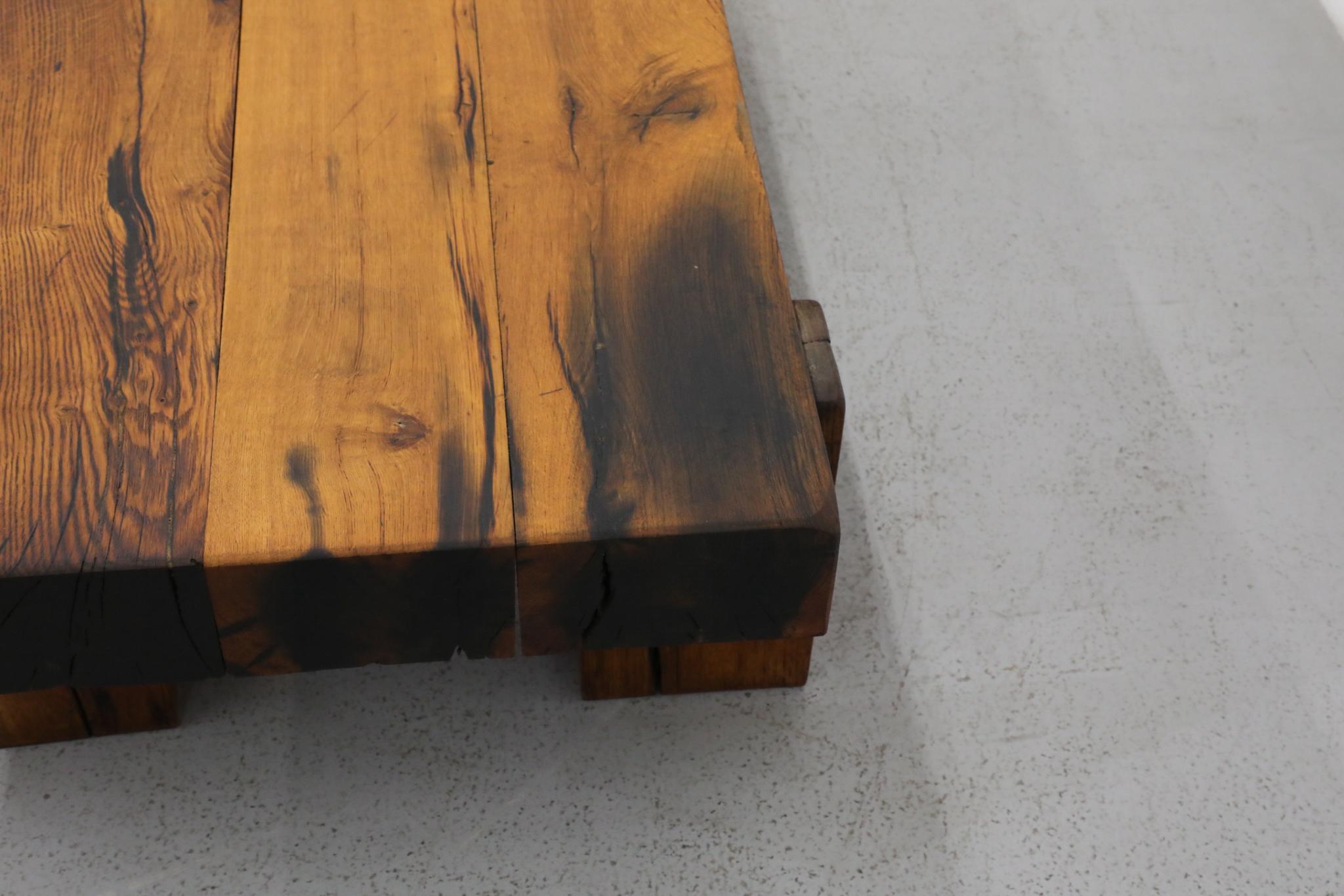 Heavy Oak Brutalist Coffee Table Inspired by Pierre Chapo 12