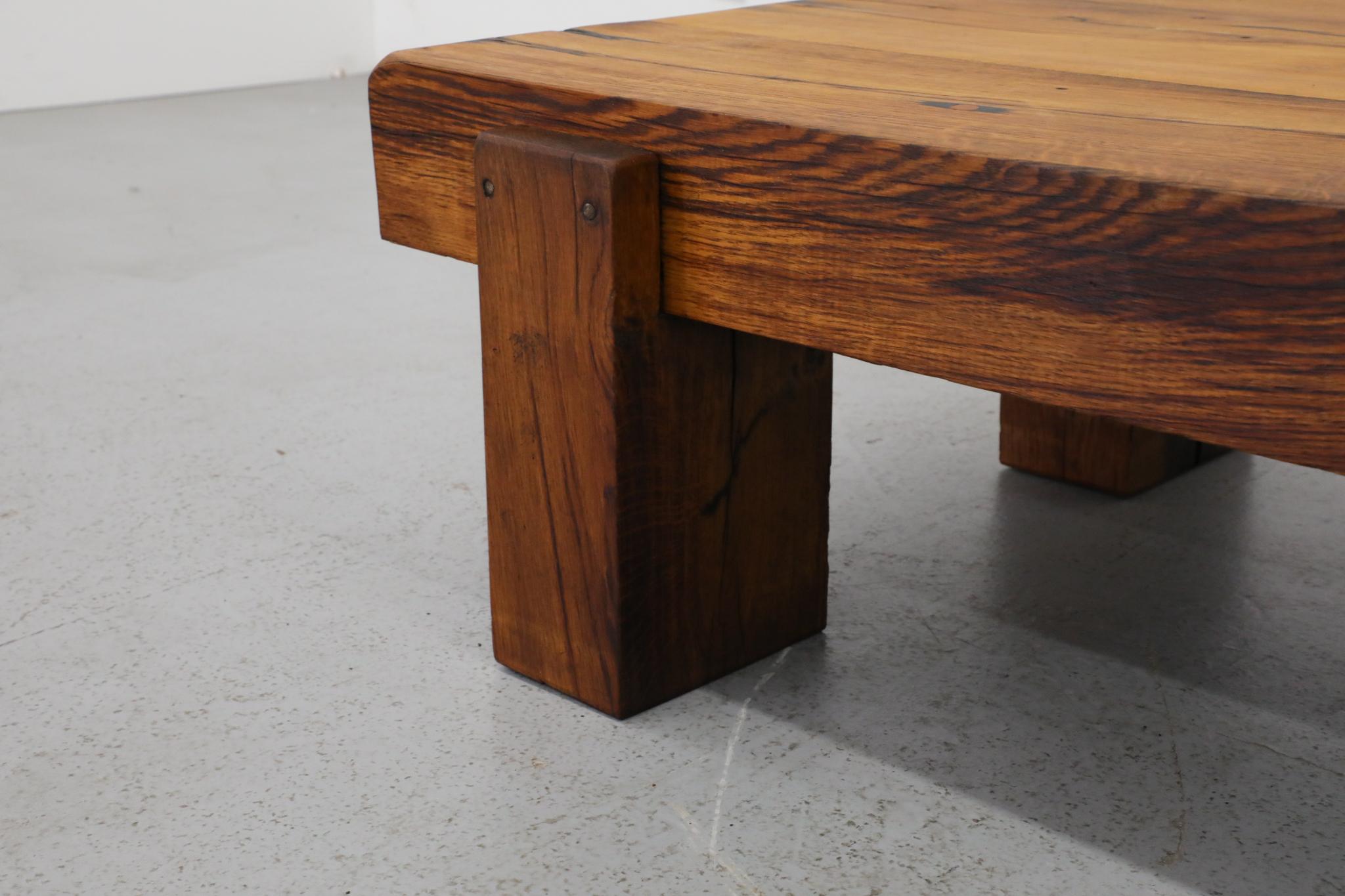Heavy Oak Brutalist Coffee Table Inspired by Pierre Chapo 13