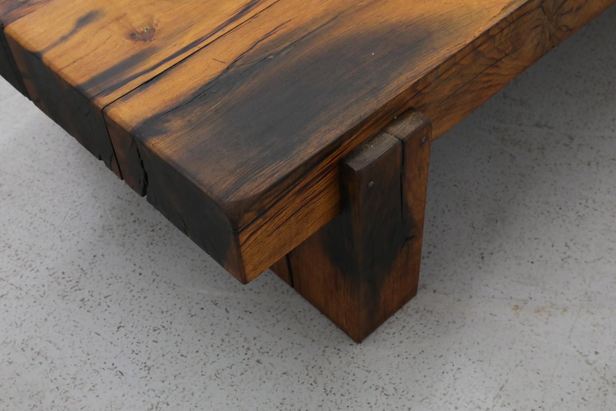 Heavy Oak Brutalist Coffee Table Inspired by Pierre Chapo 14