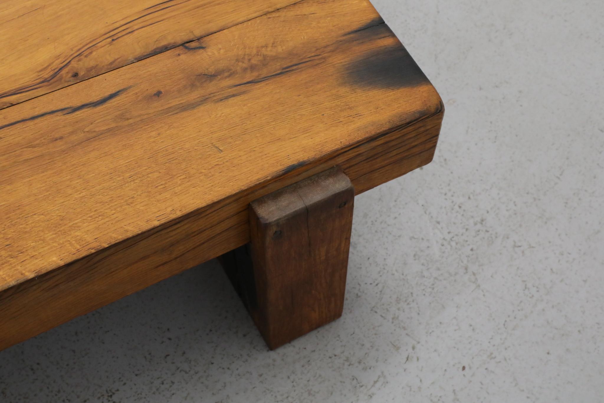 Heavy Oak Brutalist Coffee Table Inspired by Pierre Chapo 15