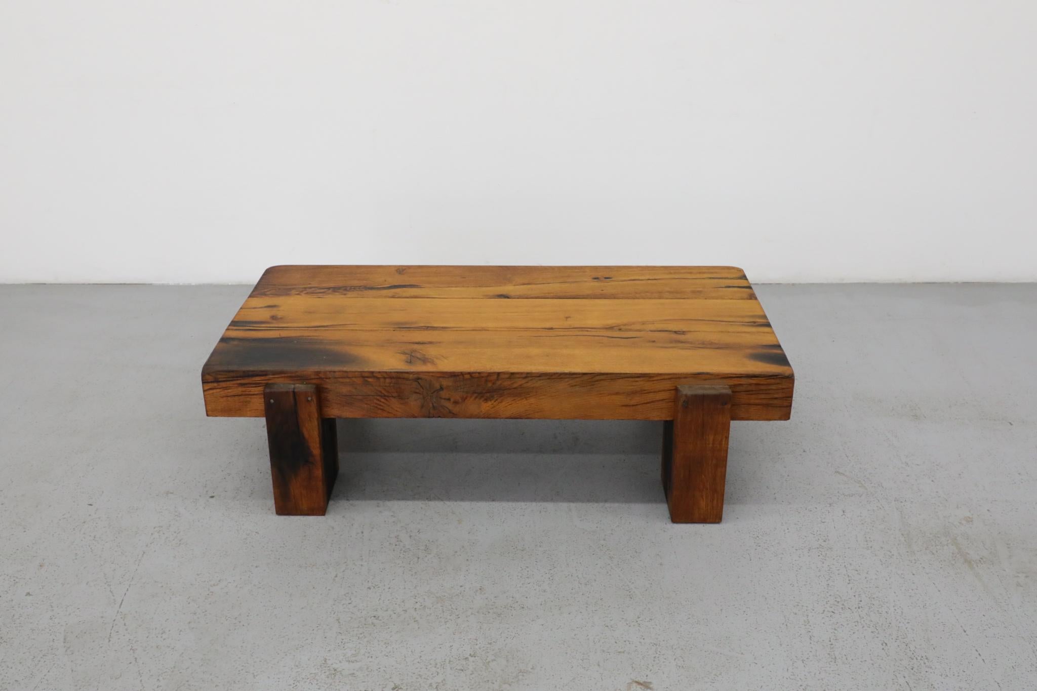 Dutch Heavy Oak Brutalist Coffee Table Inspired by Pierre Chapo