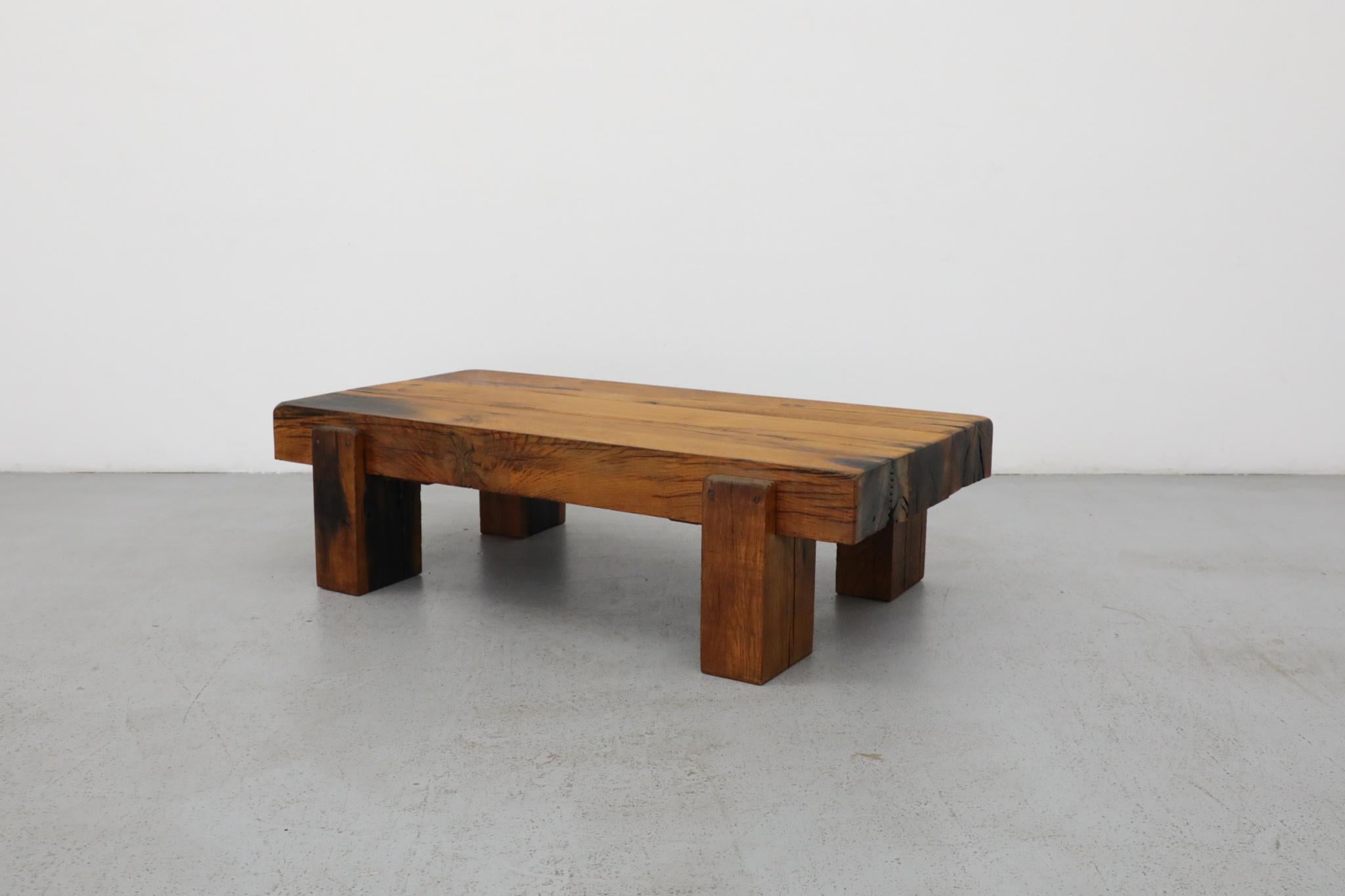 Heavy Oak Brutalist Coffee Table Inspired by Pierre Chapo In Good Condition In Los Angeles, CA