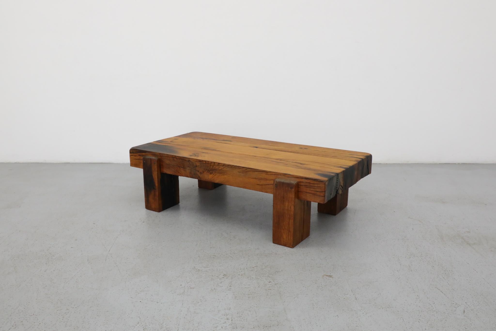 20th Century Heavy Oak Brutalist Coffee Table Inspired by Pierre Chapo