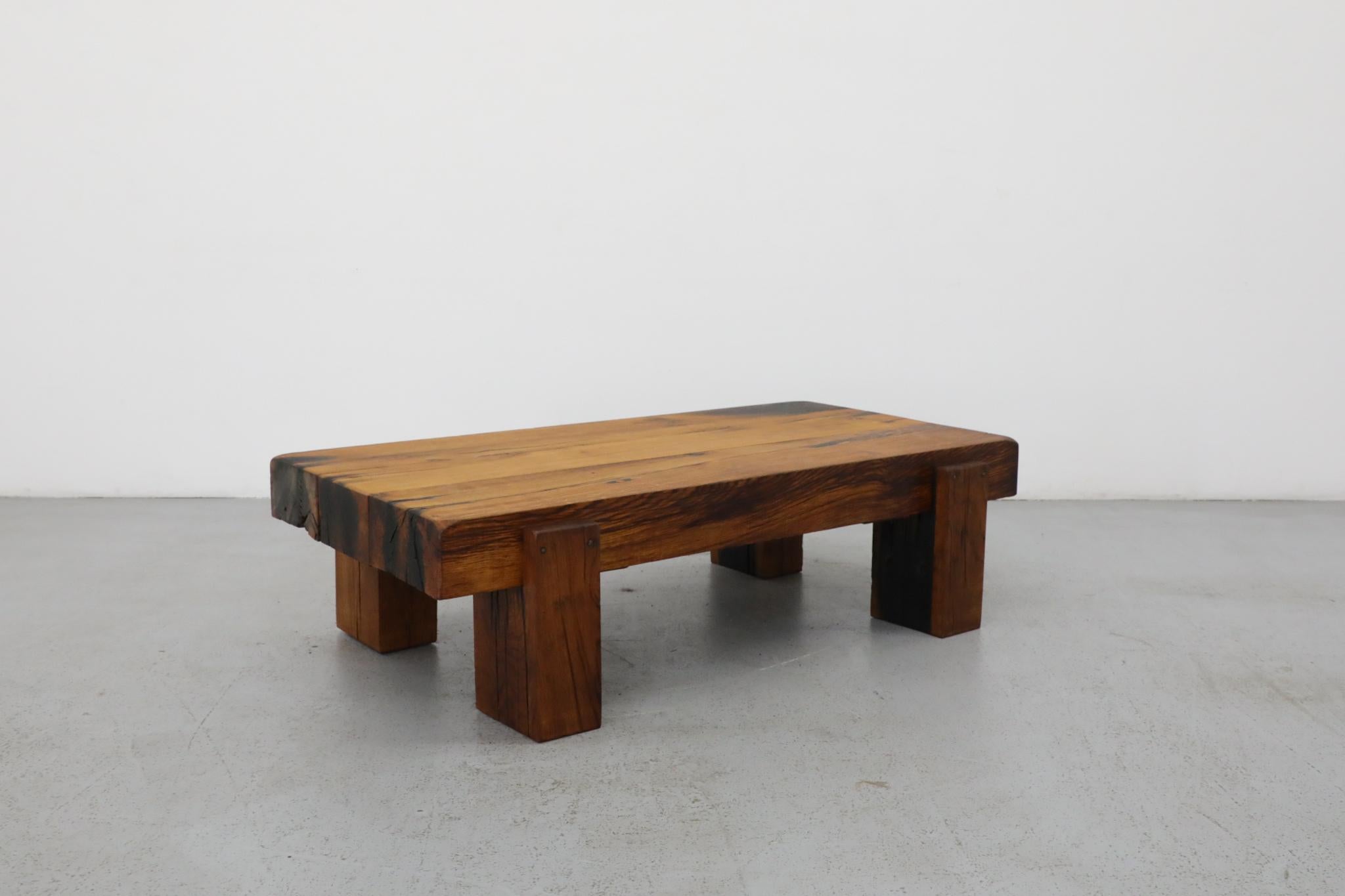 Heavy Oak Brutalist Coffee Table Inspired by Pierre Chapo 2