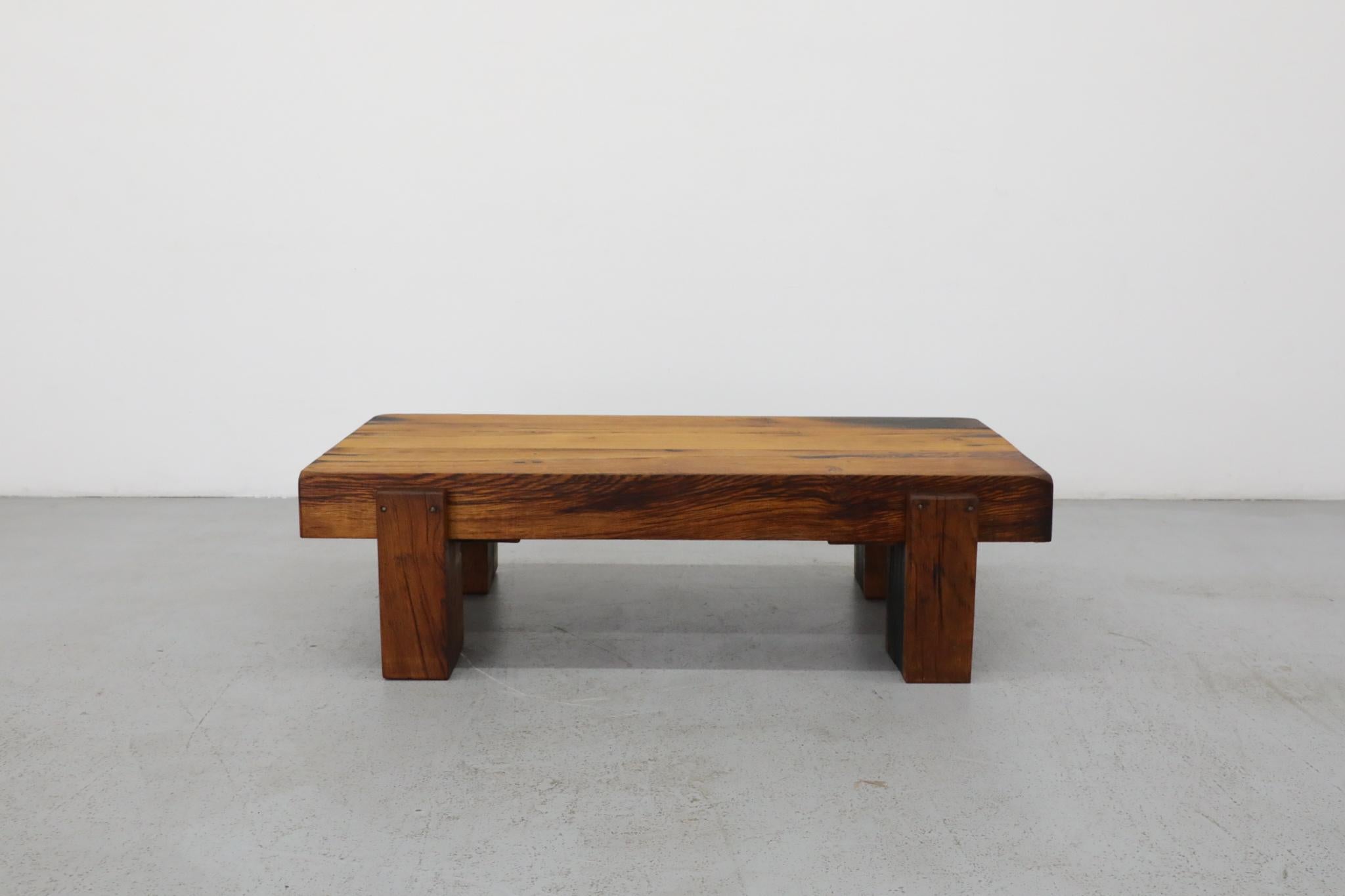 Heavy Oak Brutalist Coffee Table Inspired by Pierre Chapo 3