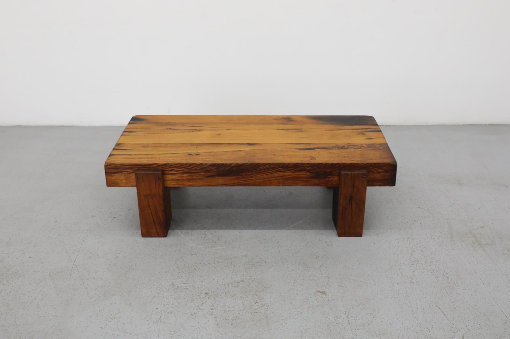 Heavy Oak Brutalist Coffee Table Inspired by Pierre Chapo 4
