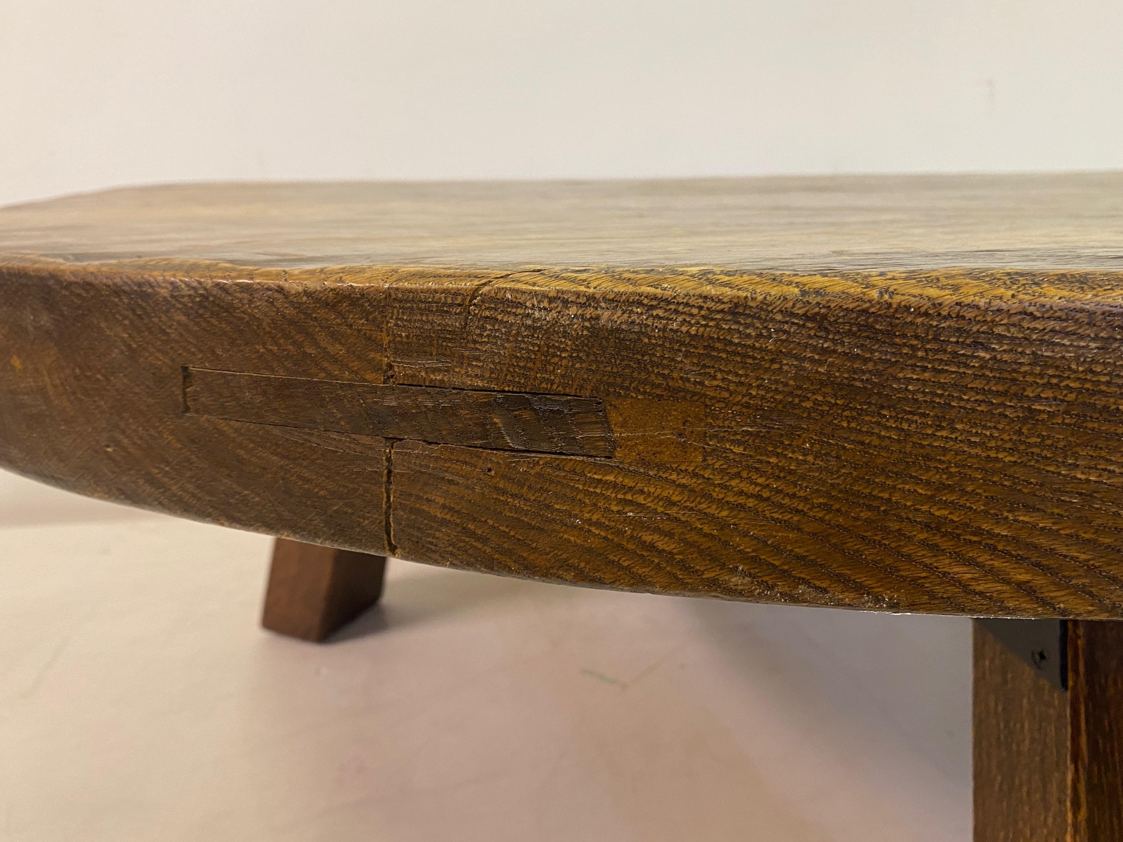Heavy Oak Brutalist Coffee Table With Adzed Top In Good Condition In London, London