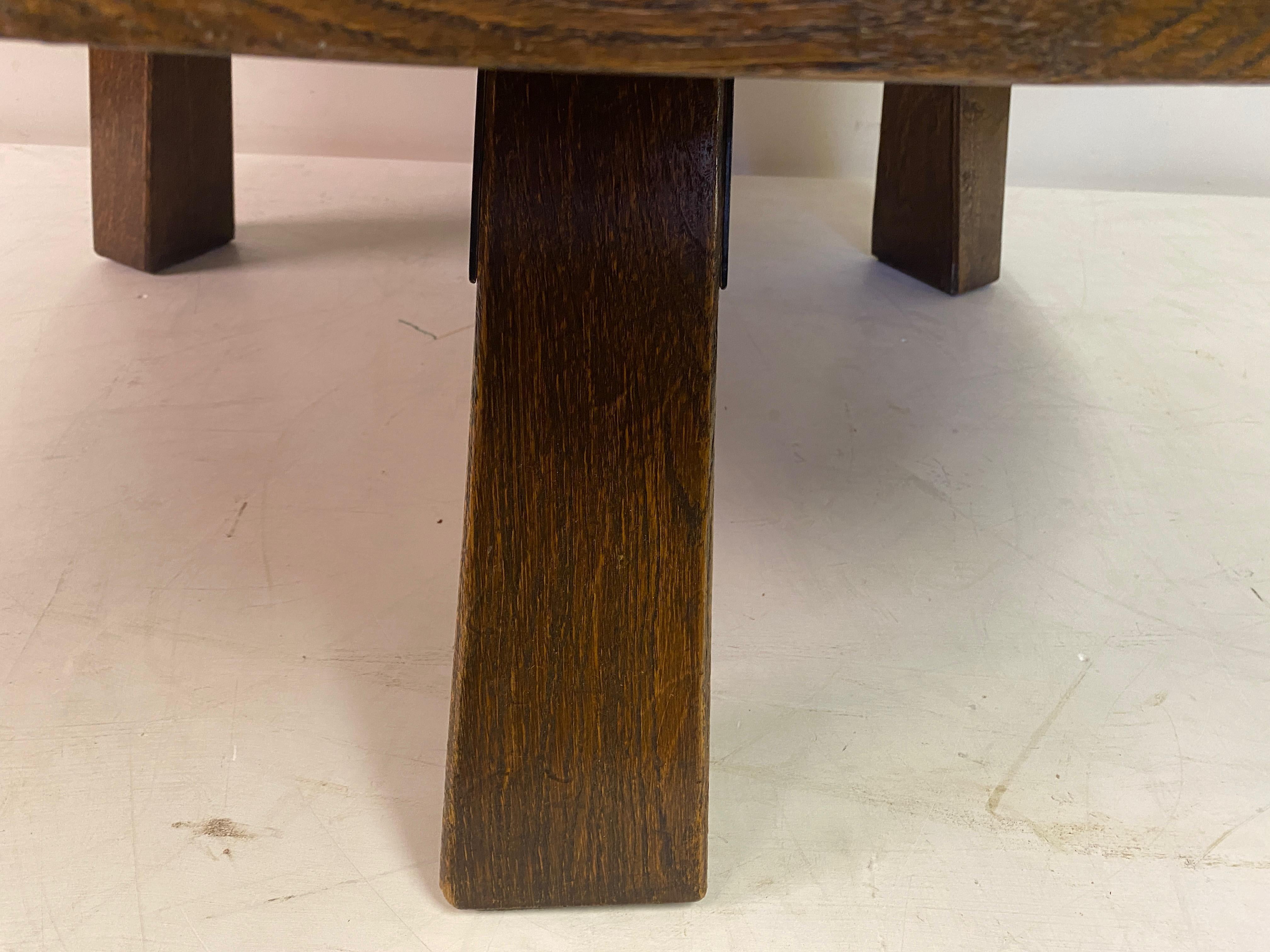 20th Century Heavy Oak Brutalist Coffee Table With Adzed Top