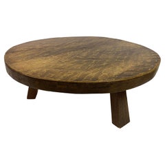 Vintage Heavy Oak Brutalist Coffee Table With Adzed Top