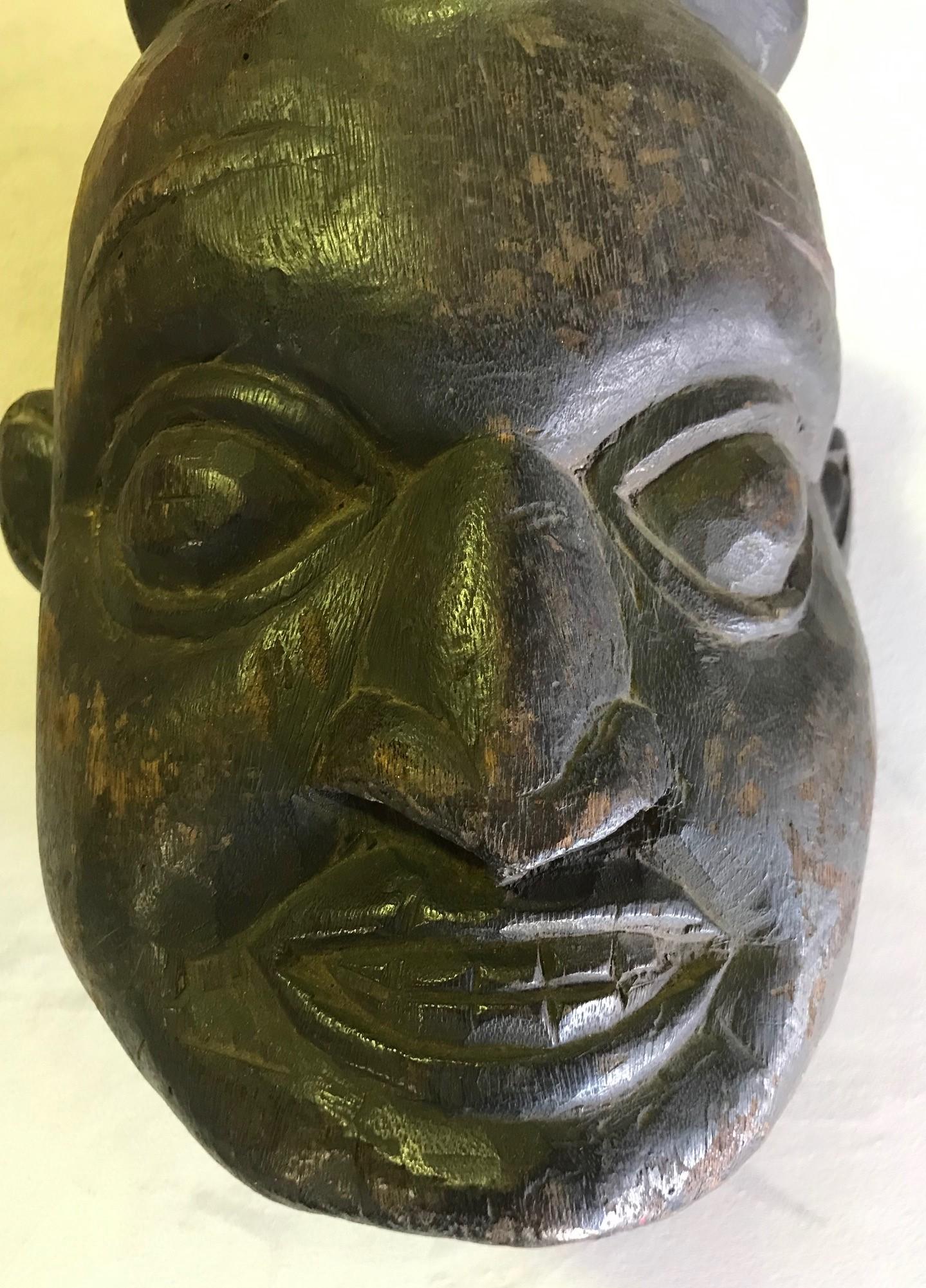 Hand-Carved Heavy Oceanic Papua New Guinea or African Carved Wood Mask