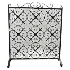 Heavy Old Gothic Wrought Iron Fire Screen  This is a very attractive piece