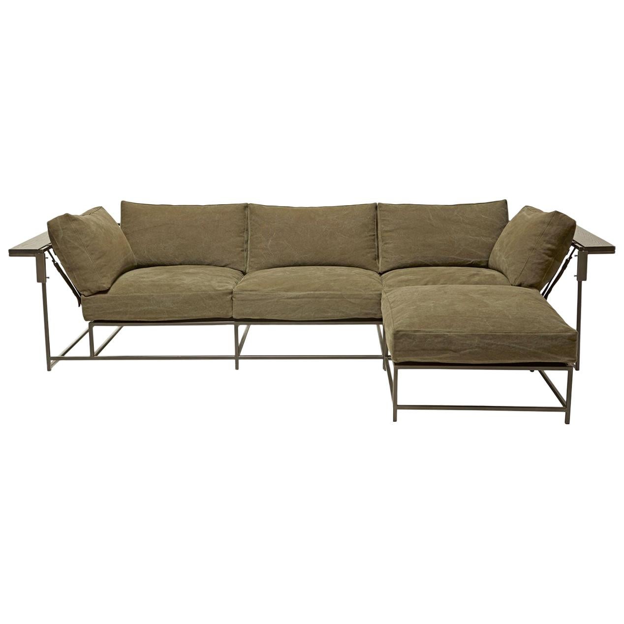 Dark Olive Heavy Canvas Sofa and Ottoman Set For Sale