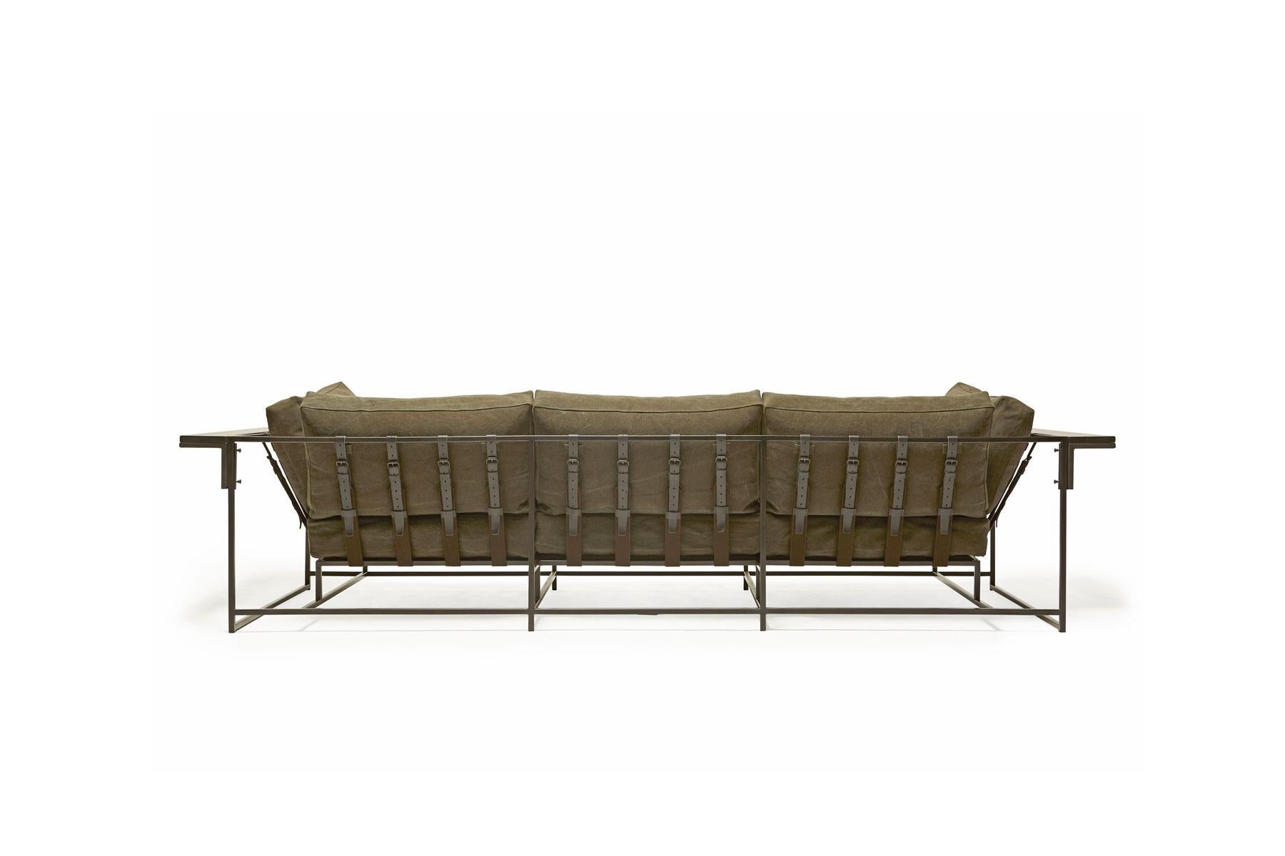 American Dark Olive Heavy Canvas Sofa and Ottoman Set For Sale