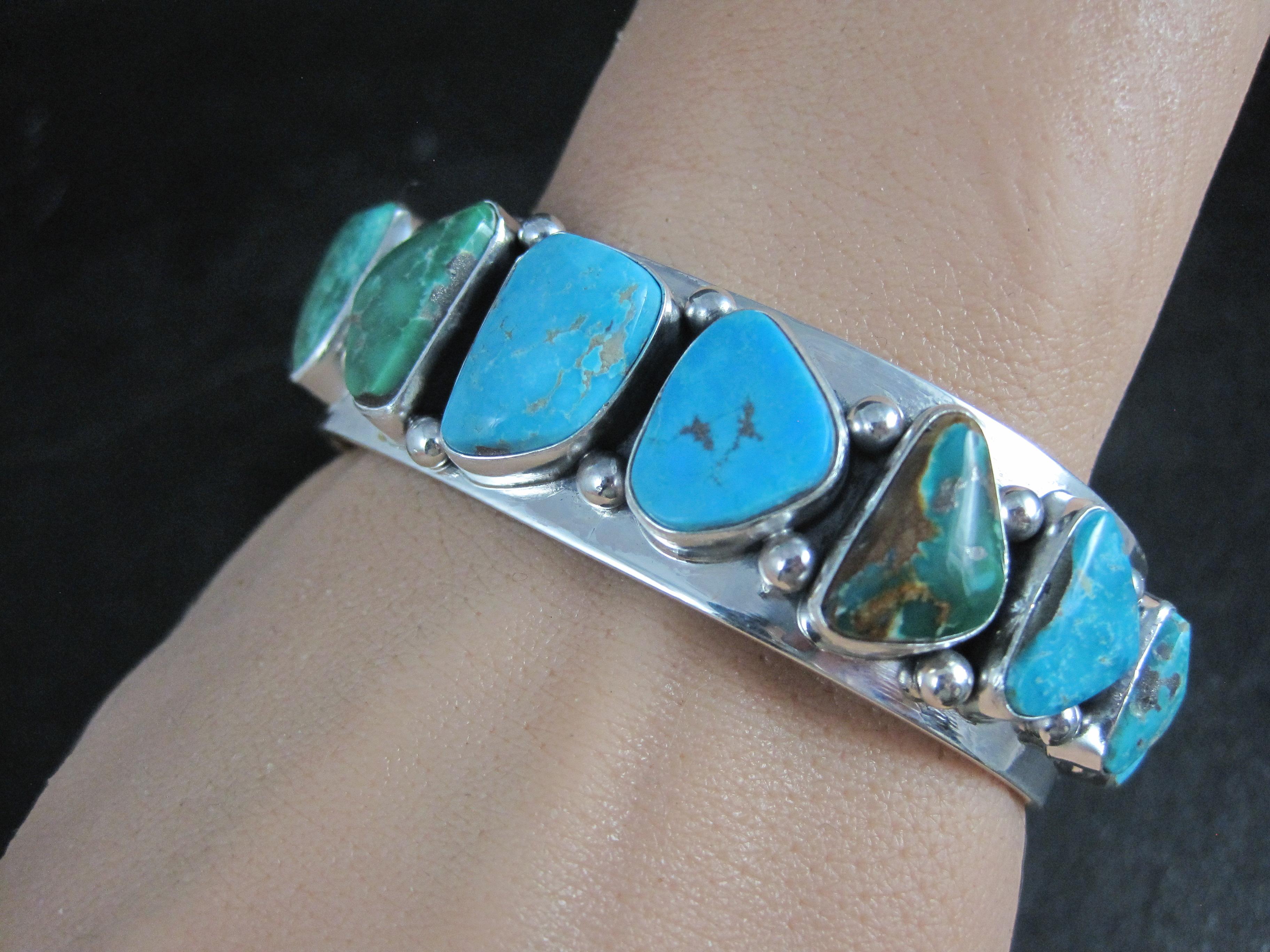 Heavy One of a Kind Navajo Turquoise Cuff Bracelet 6.5