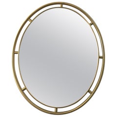 Vintage Heavy Oval Floating Brass Framed Mirror