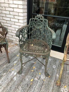 Heavy Painted Cast Iron Garden Chair in the Manner of Robert Wood