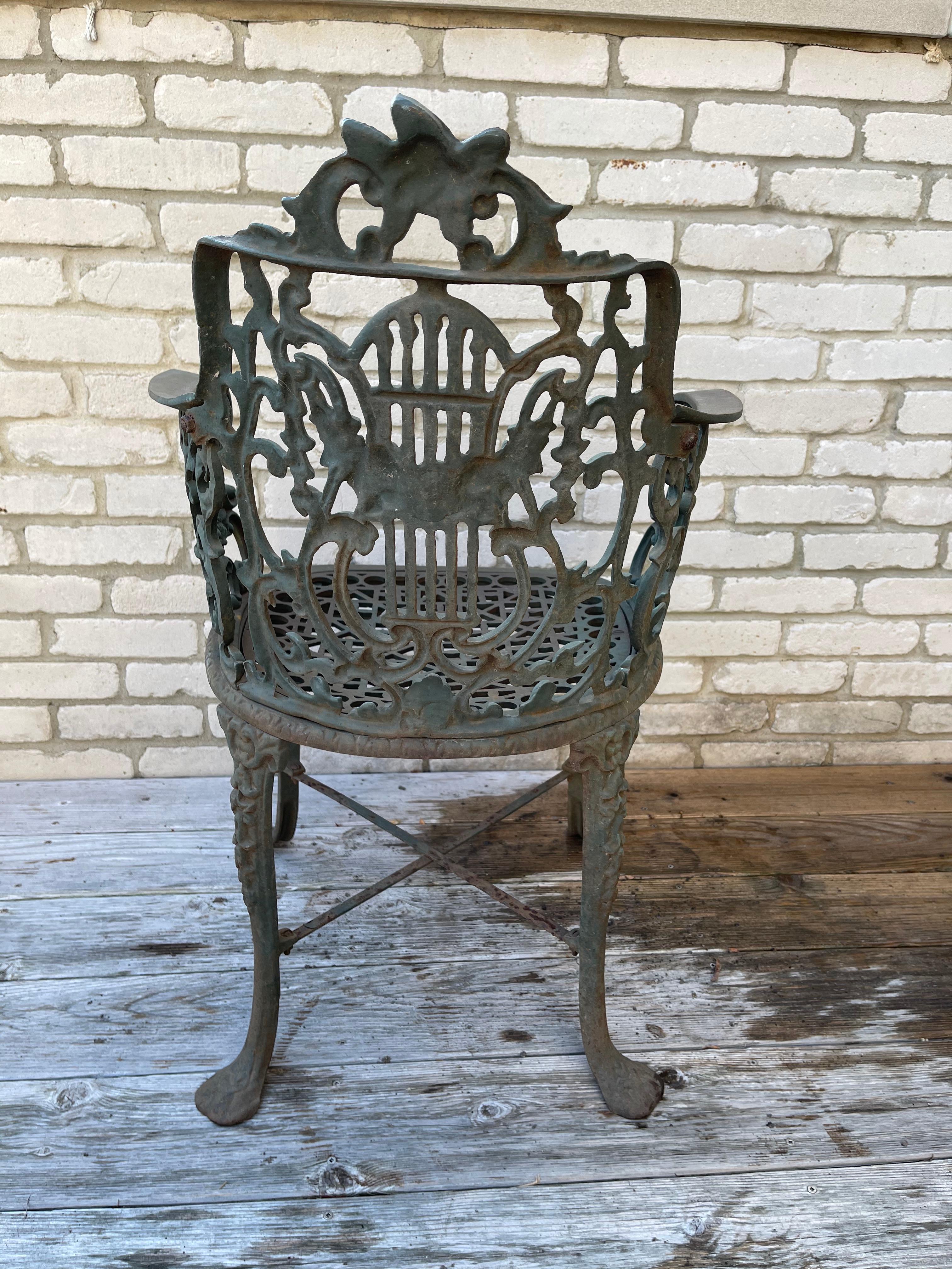 American Heavy Painted Cast Iron Garden Chair in the Manner of Robert Wood For Sale