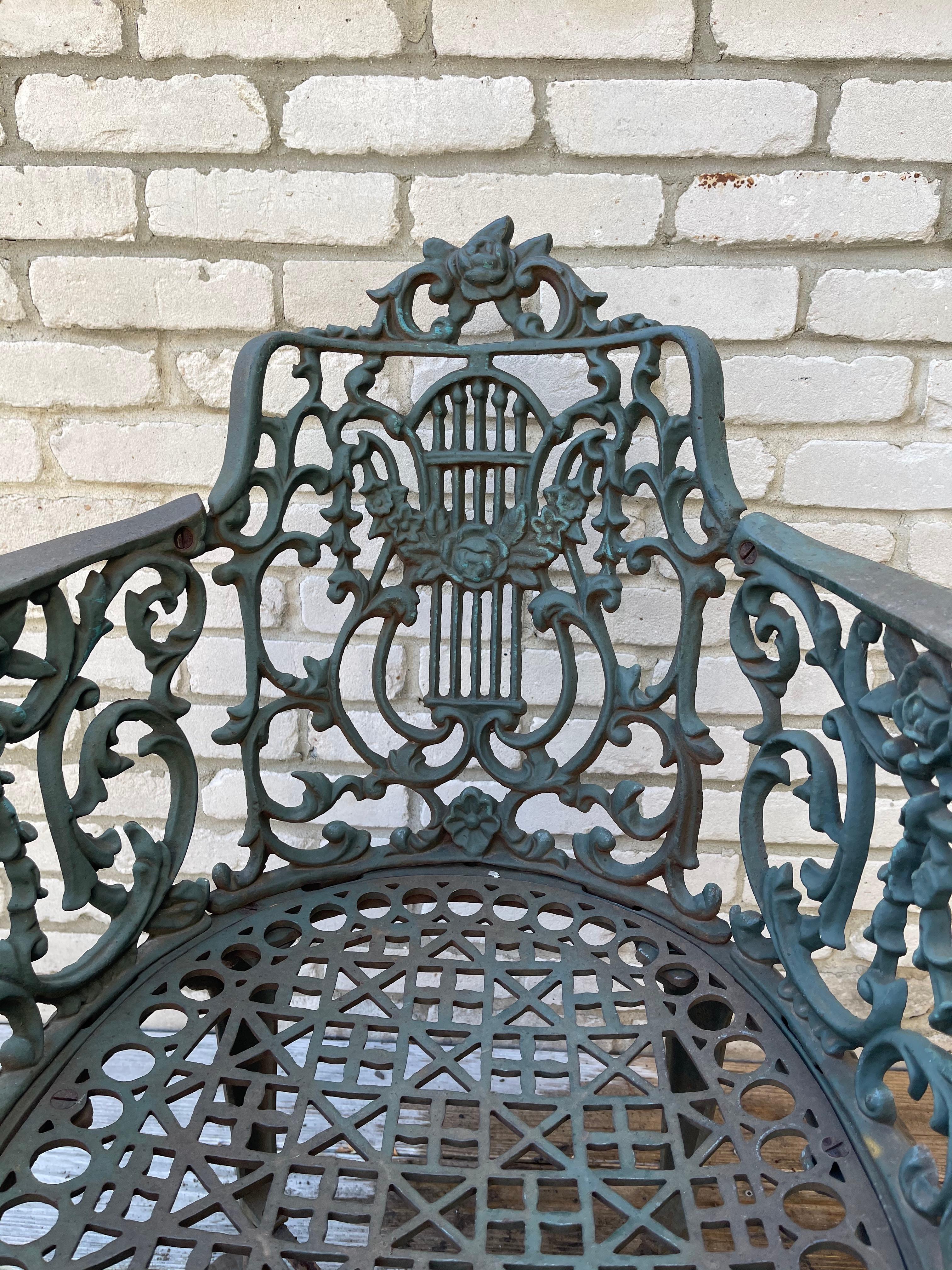 Mid-19th Century Heavy Painted Cast Iron Garden Chair in the Manner of Robert Wood For Sale