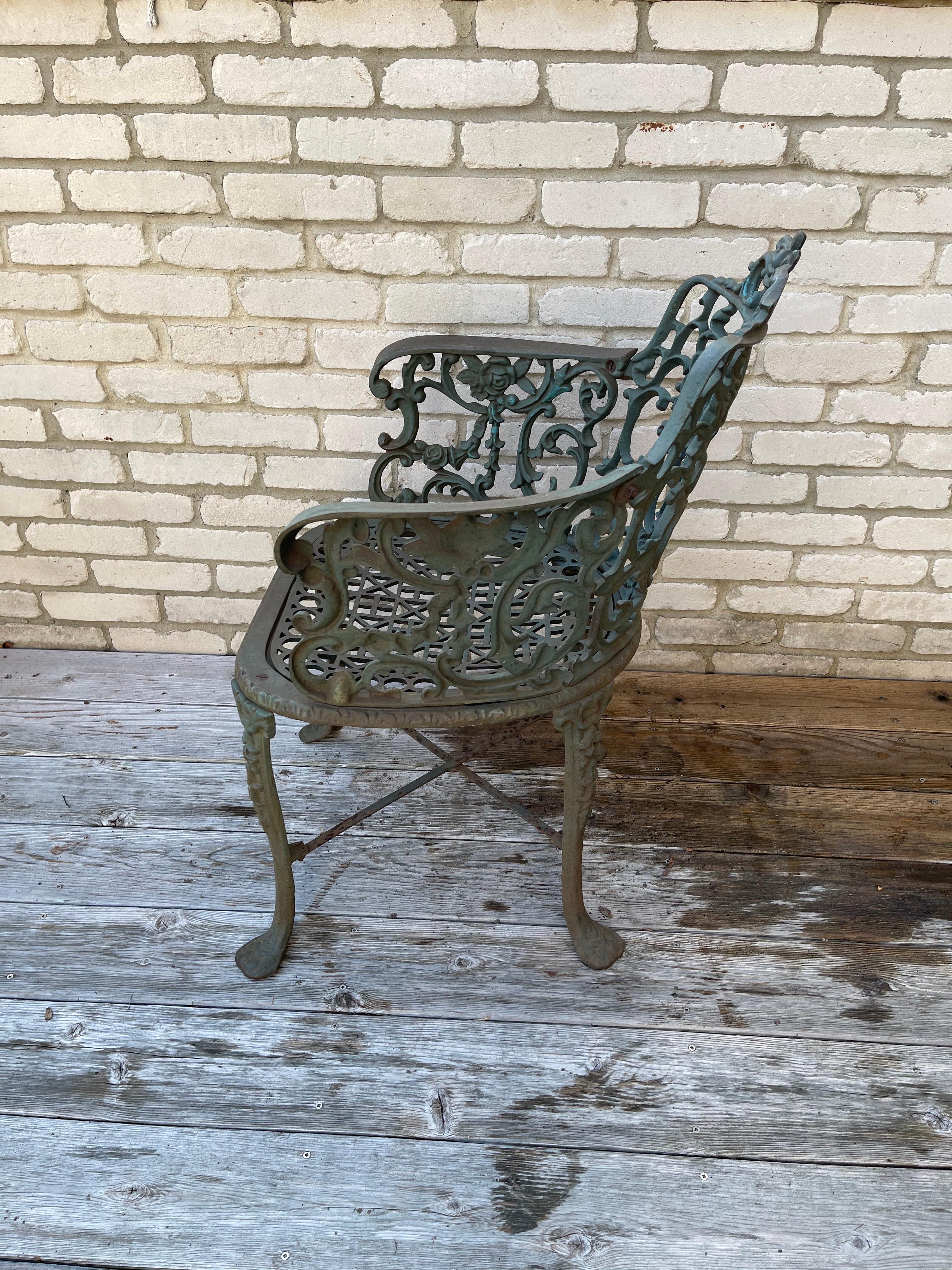 Heavy Painted Cast Iron Garden Chair in the Manner of Robert Wood For Sale 1