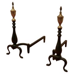 Heavy Pair of Brass 
Iron Andirons or Fire Dogs