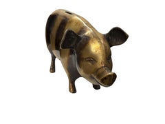 Heavy Pig Brass Metal Money Box Piggy Bank, Vintage, 1950s