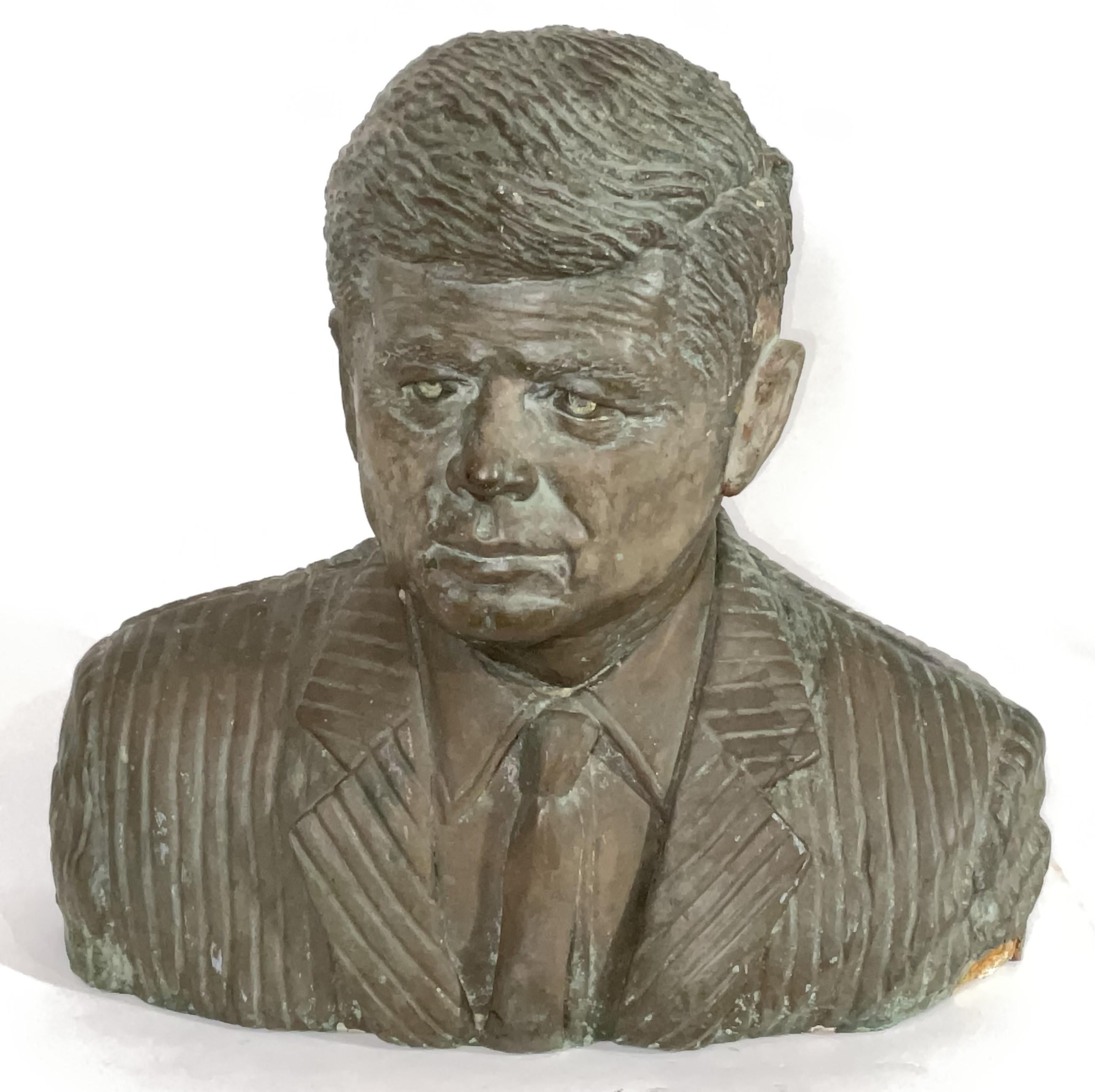 Very well executed life-size bust of John Fitzgerald Kennedy. Perfect for any decor. Perfect for a library. 20
