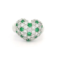Heavy Platinum 1.99ctw Pave Diamond & Emerald Puffed Heart High Quality Ring