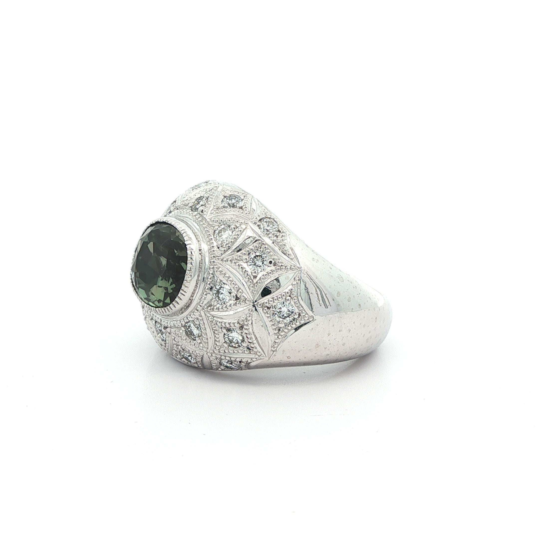 Heavy Platinum AGL 3.43ctw Green To Pink Alexandrite & Diamond Wide Domed Ring For Sale 9