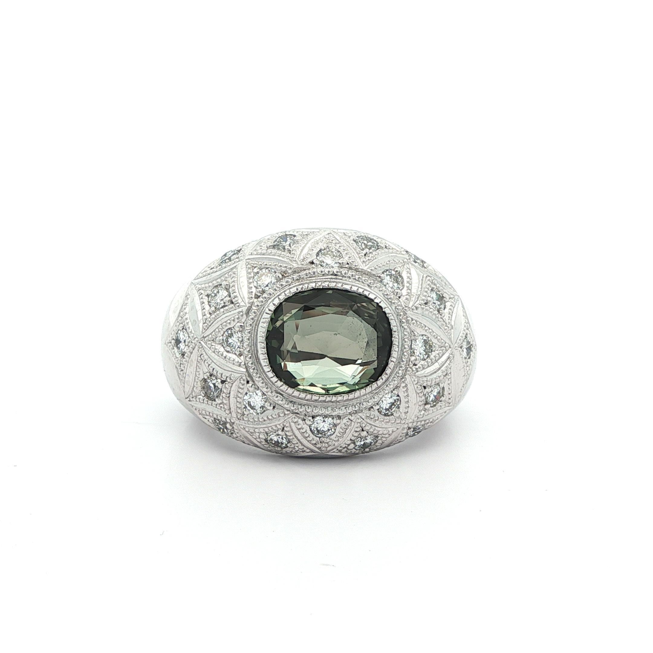 Heavy Platinum AGL 3.43ctw Green To Pink Alexandrite & Diamond Wide Domed Ring For Sale 13