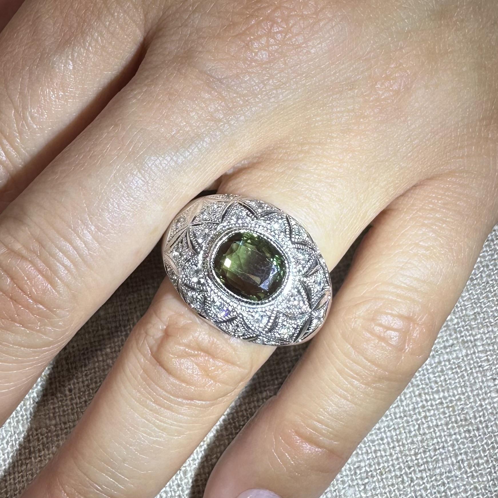 Heavy Platinum AGL 3.43ctw Green To Pink Alexandrite & Diamond Wide Domed Ring For Sale 1