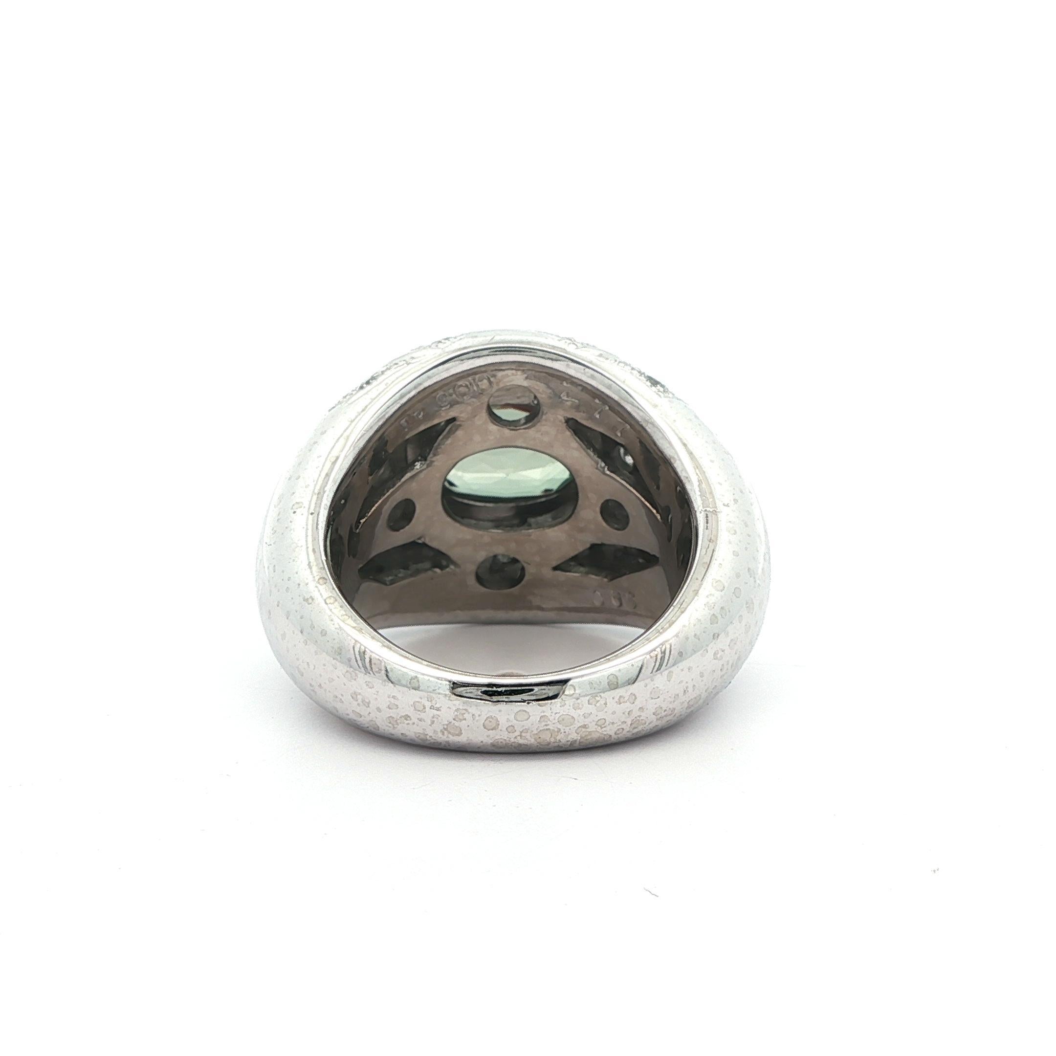 Heavy Platinum AGL 3.43ctw Green To Pink Alexandrite & Diamond Wide Domed Ring For Sale 3