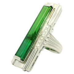 Anello in platino pesante GIA 9,03ct rettangolare lungo con tormalina Greene & Greene e diamanti