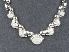 Heavy Platinum Statement Necklace with Diamonds Scallop Design PT850 49g R4711