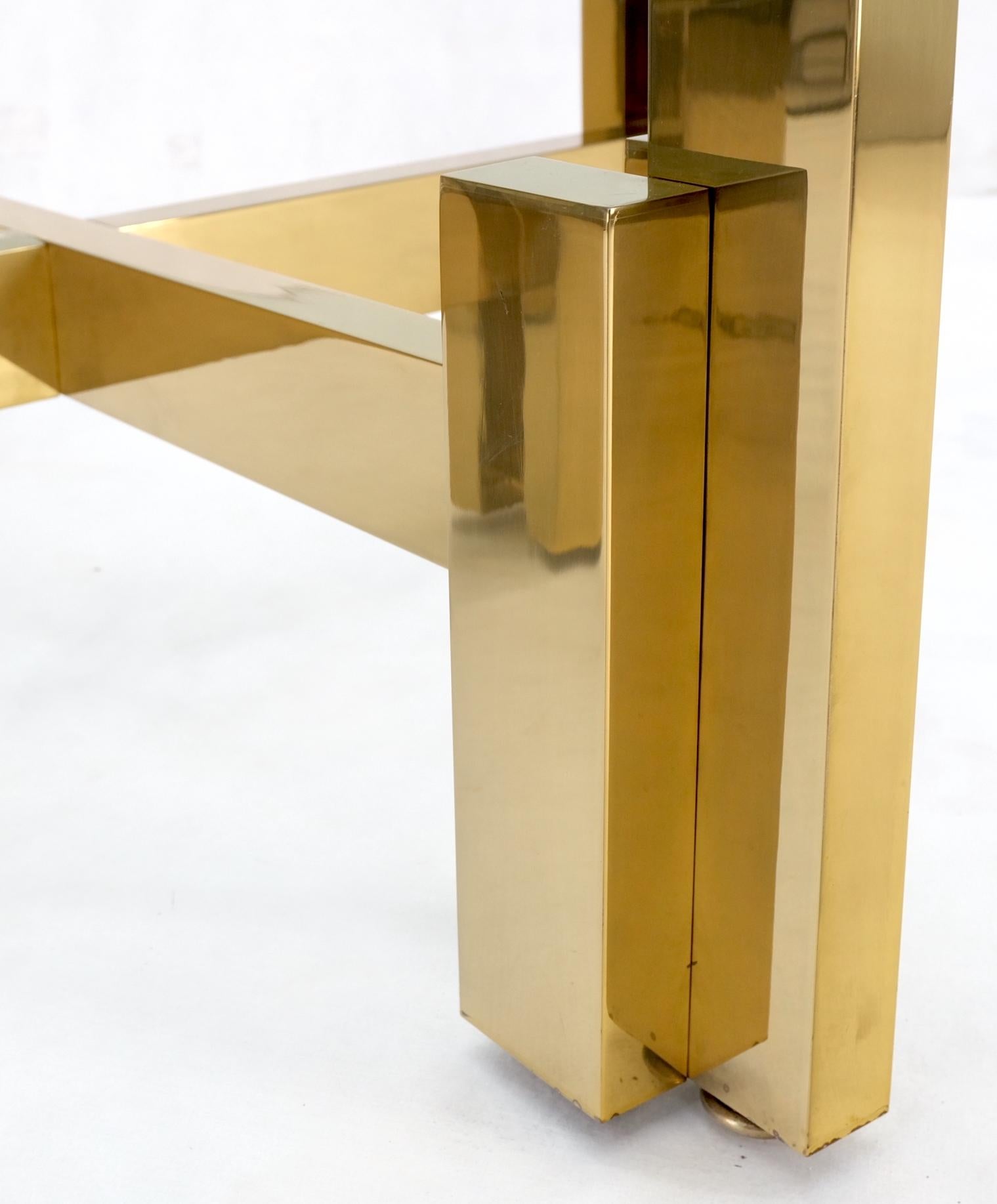 Heavy Polished Brass x Base Thick Glass Square Coffee Table Nice! For Sale 1