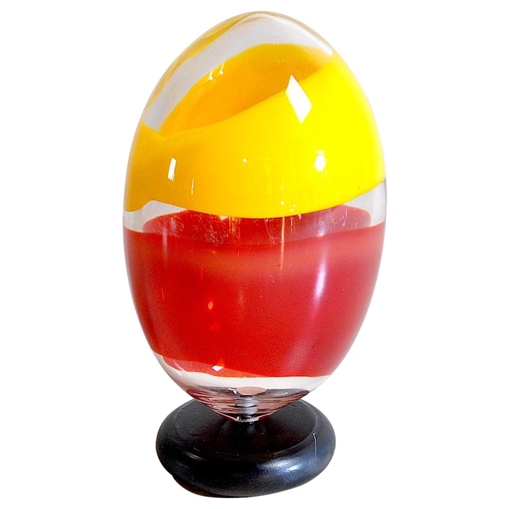 Heavy Polychrome Glass Egg Sculpture For Sale