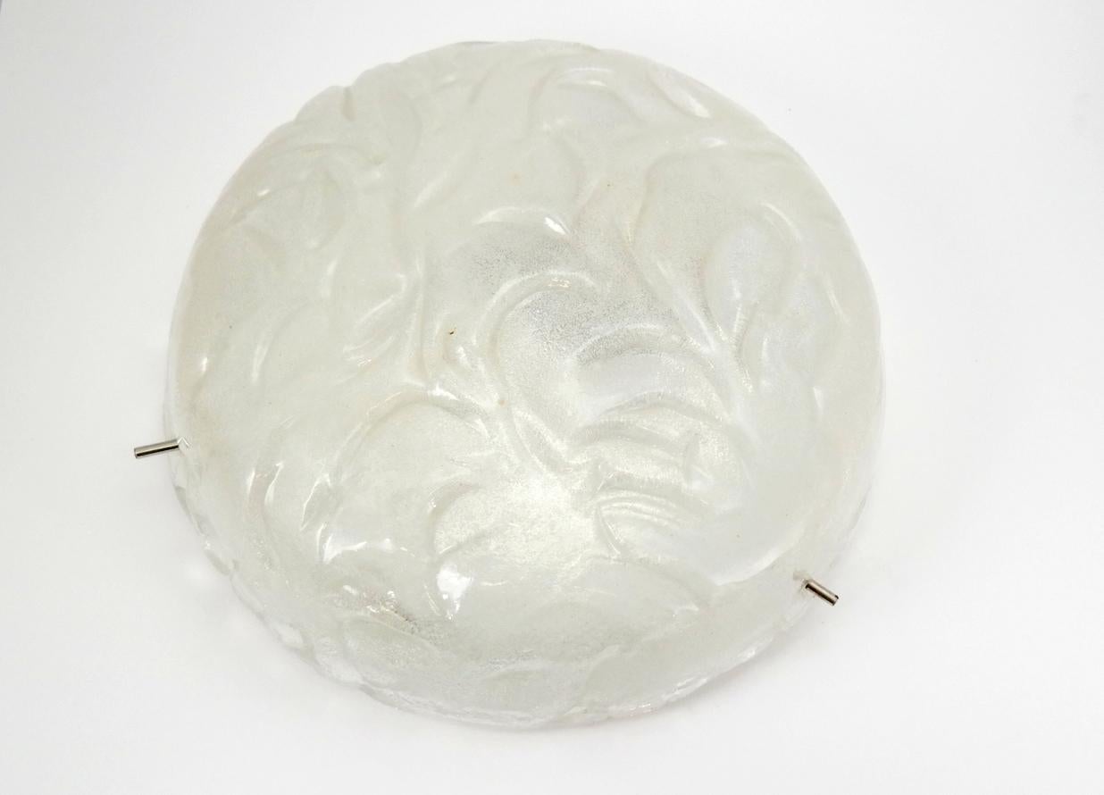 Heavy pressed frosted glass ceiling light, in the manner of Kalmar, 1970s.
