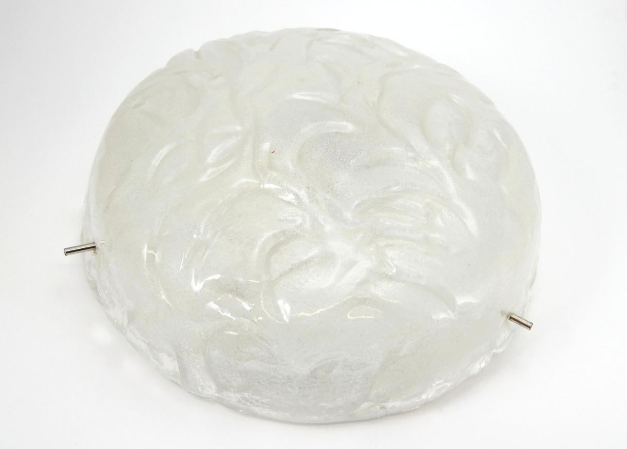 Mid-Century Modern Heavy Pressed Frosted Glass Ceiling Light, in the Manner of Kalmar, 1970s