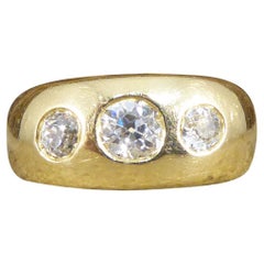 Heavy Quality Antique Diamond Three Stone Gypsy Set Ring in 18ct Yellow Gold