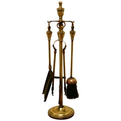 Antique Heavy Quality Brass Fireside Companion Set, Fireside Tools
