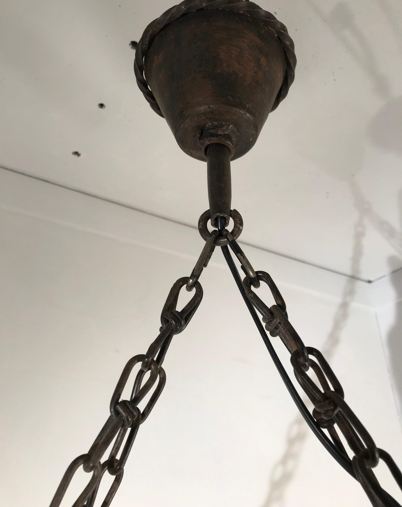 Heavy Quality Oak Beams and Wrought Iron Torches Arts & Crafts Chandelier Light For Sale 6