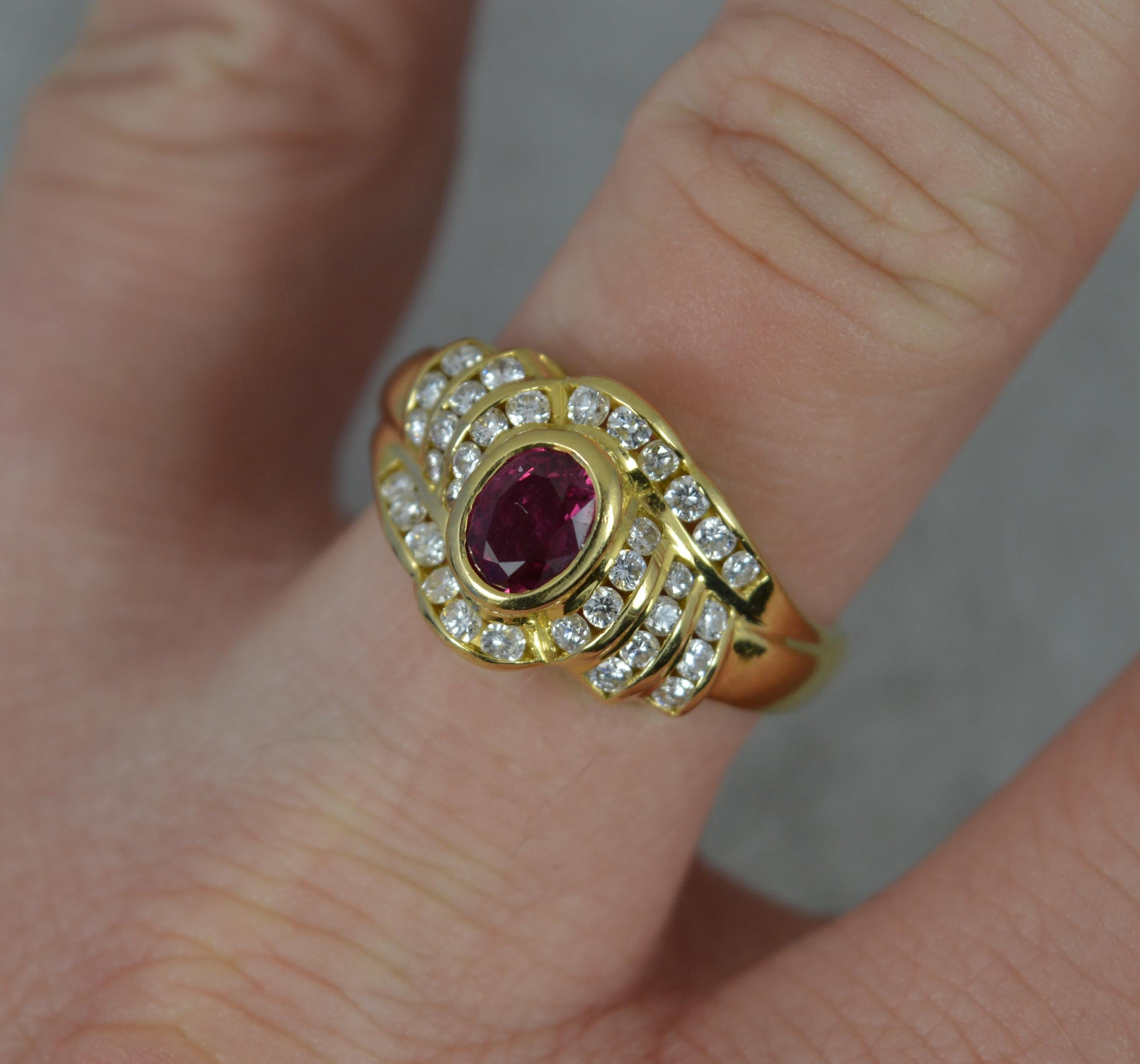 Contemporary Heavy Quality Ruby and Vs Diamond Cluster Ring